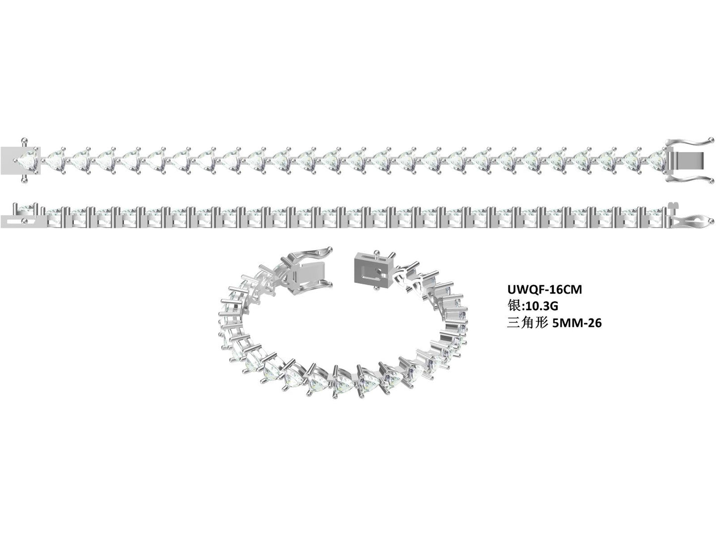 S925 Sterling Silver 5x5mm Trillion Cut Moissanite Tennis Bracelet D Color VVS1 16-18-20cm Platinum Plated GRA Certified Gift Box