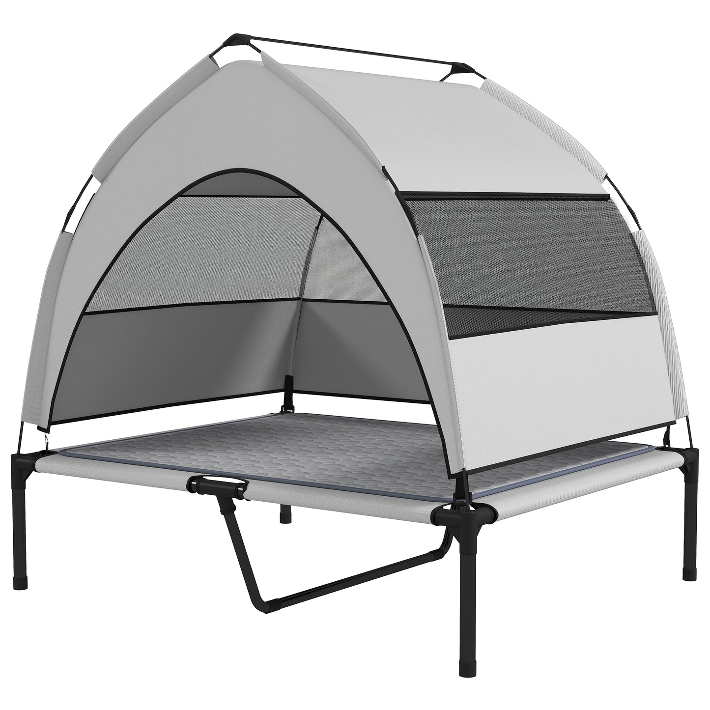 Elevated Dog Bed With Removable Canopy, Portable Outside Raised Pet Cot With Cooling Pad, Storage Bag, 42 X 30 X 37
