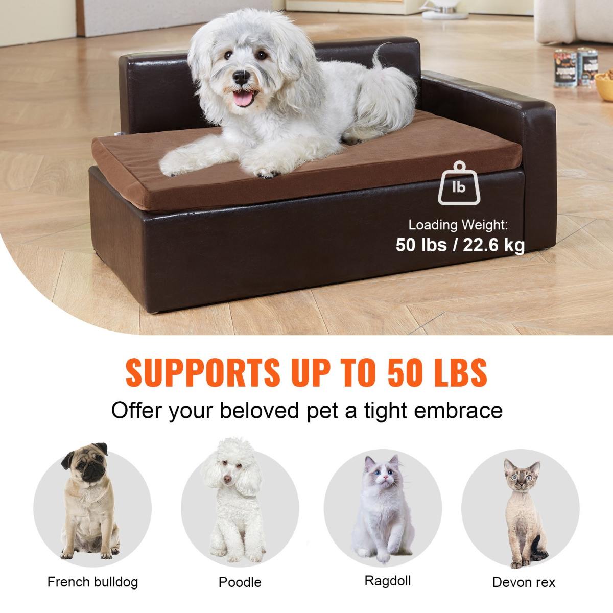 Pet Sofa, Dog Couch For Medium-Sized Dogs And Cats, Soft Leather Dog Sofa Bed, 110 Lbs Loading Cat Sofa, Black