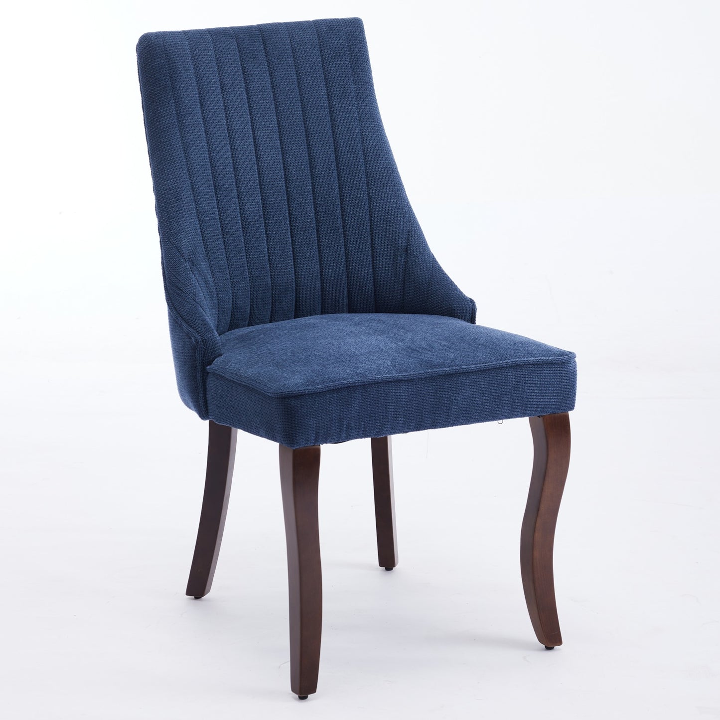 Rayon Cloth Flocking Linen Dining Chairs Channel Kitchen Dinner Chair Comfy Fabric Upholstered Accent Chair For Dining Room With Curved Solid Wood Legs,Set Of 2  Blue , DE1847BL