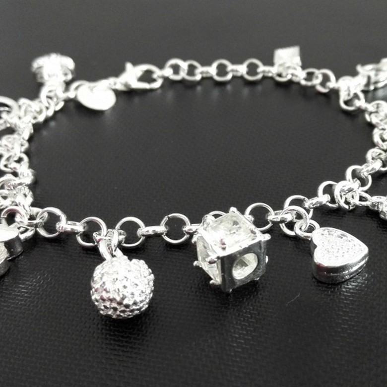 Y2K Multi Mixed Charms Chain Bracelet For Women, Silver Tone Clear Tone Simulated Zirconia Cross Moon Star Heart Key Lock Dangle Hand Jewelry Daily Casual Accessories