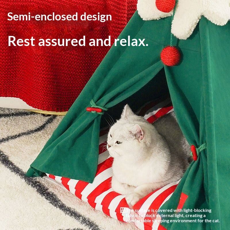 Summer Pet Bed Cat Tent With Hanging Ball