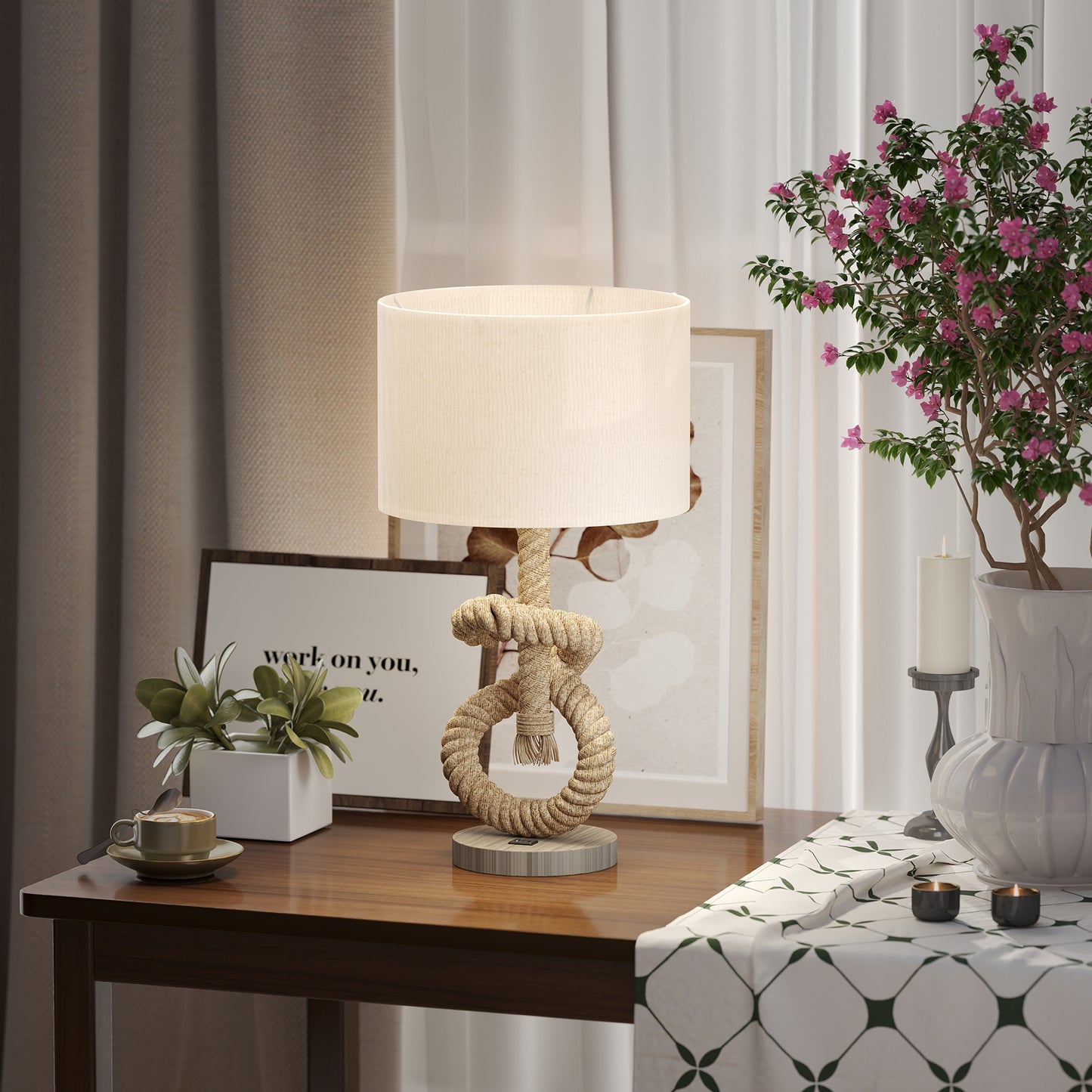 Nautical LED Table Lamp With USB Charging Port, Bedside Desk Lamp For Bedroom, Living Room, Home Office