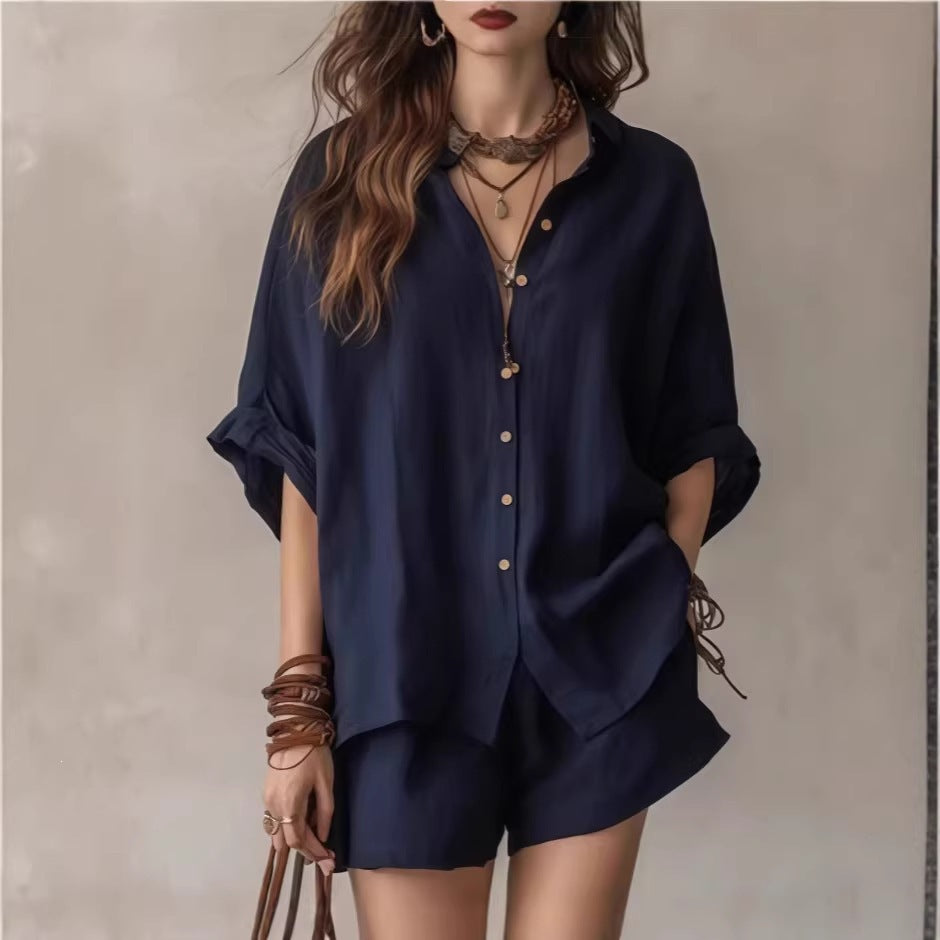 Casual Womens Fashion Shirt And Shorts Set