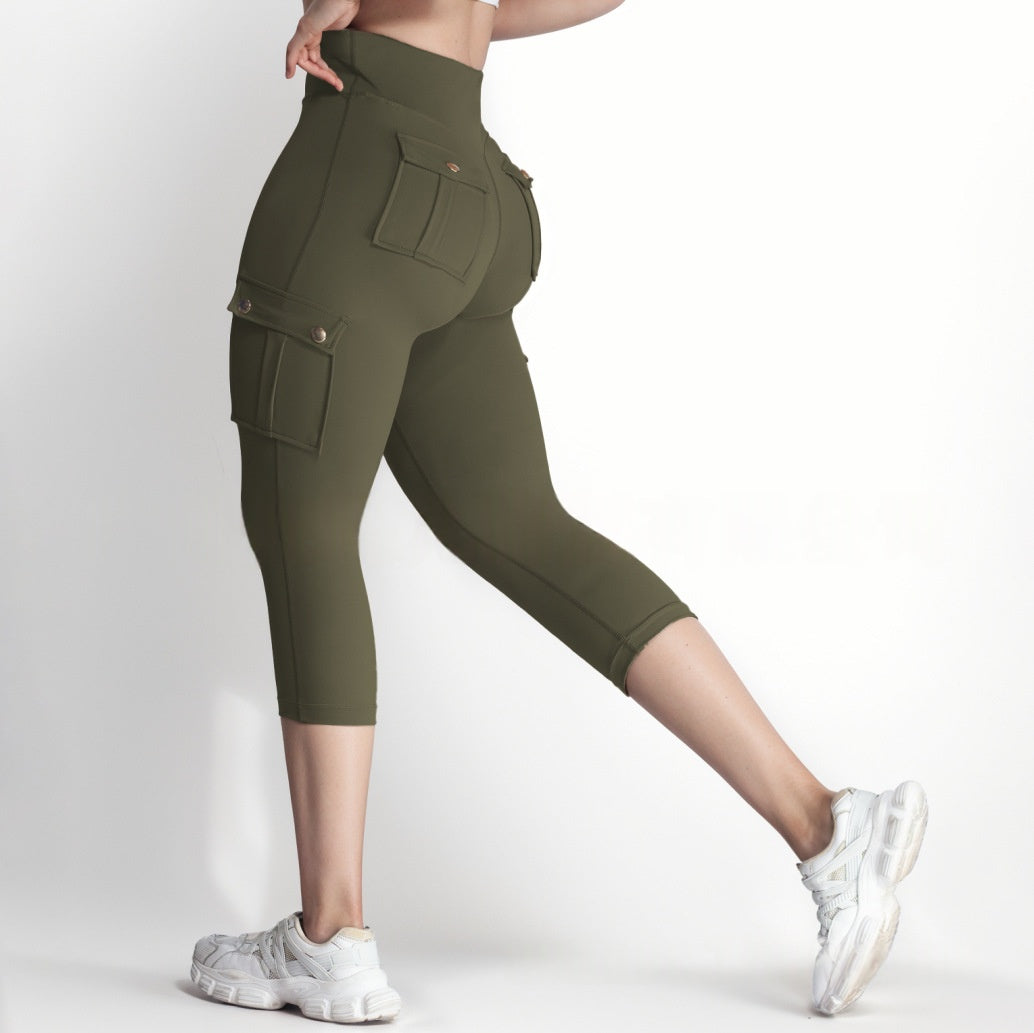 Women's Double-sided Jacquard 5-yard Fitness Pants With Pockets
