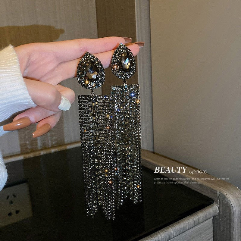 Silver Needle Vintage Tassel Earrings For Women Korean Style Zircon Long Dangle