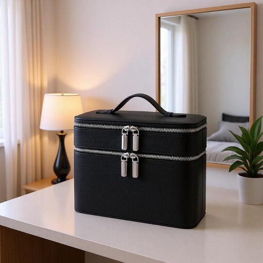 New Double-layer Large-capacity PU Portable Makeup Bag