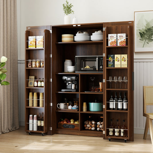 Kitchen Pantry Cabinet, Walnut Freestanding Buffet Cupboards Sideboard With Doors & Shelves, Kitchen Pantry Storage Cabinet For Kitchen, Living Room And Dinning Room