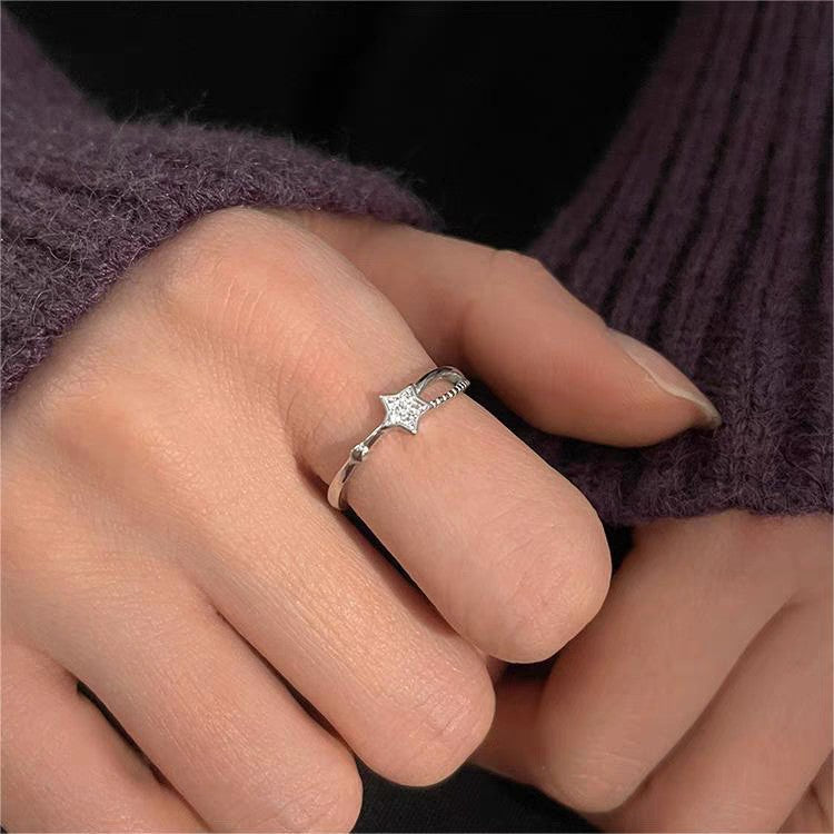 1pc 999 Sterling Silver Zircon Star Open Ring, Sweet & Minimalist Style, Perfect For Daily, Dating & Gifting, Ideal Valentine's Gift