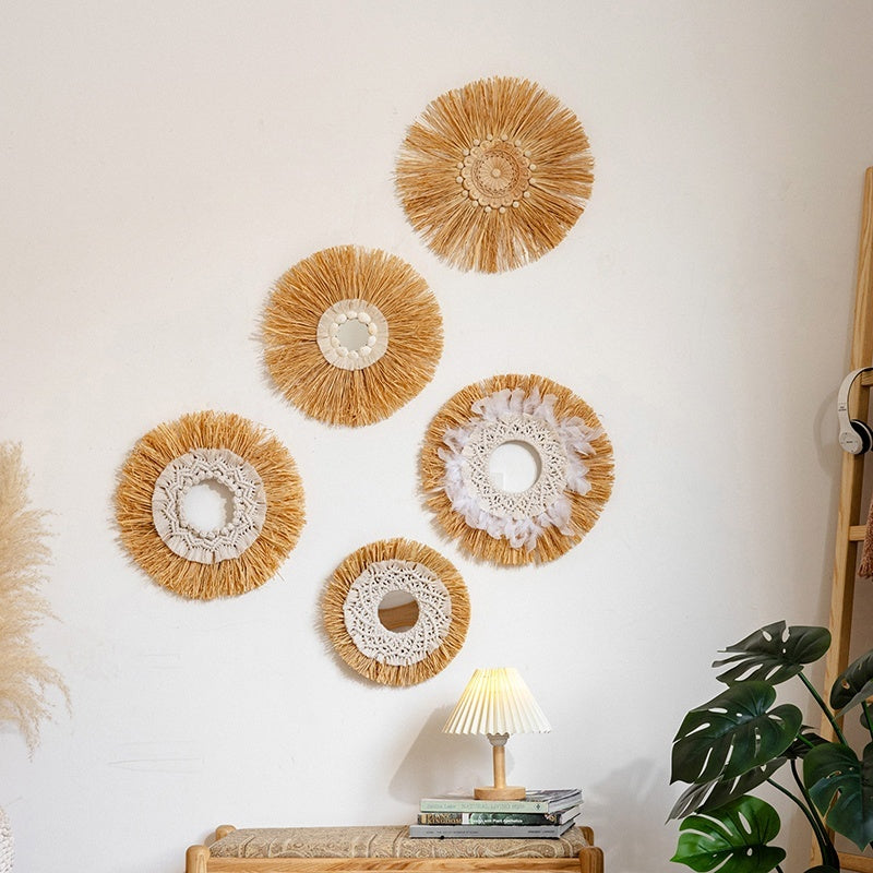 Natural Woven Raffia Decor For Bedroom Background Wall Decoration