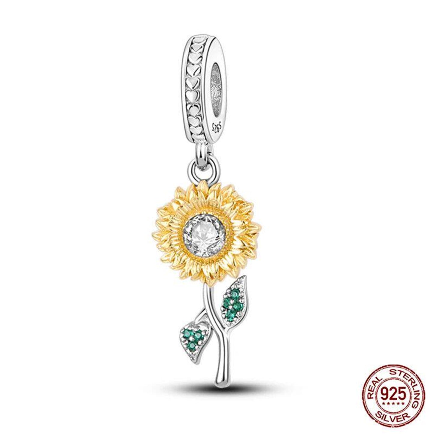 New 925 Sterling Silver Fashion Golden Sunflowers Heart