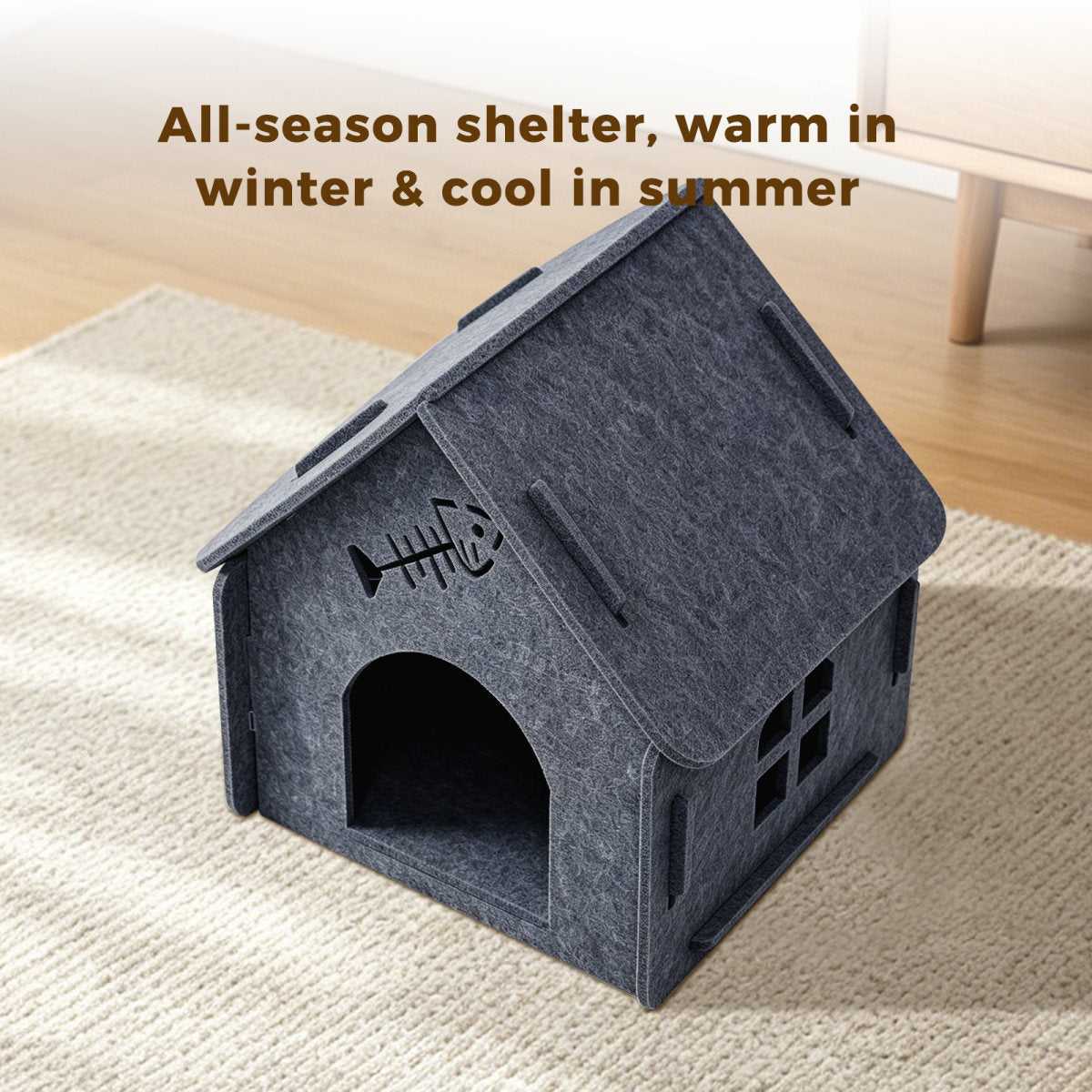 Detachable Felt Cat House, Cute Cottage Style Cat Cave, Indoor Cozy Pet Hideaway Shelter For Small Medium Cats