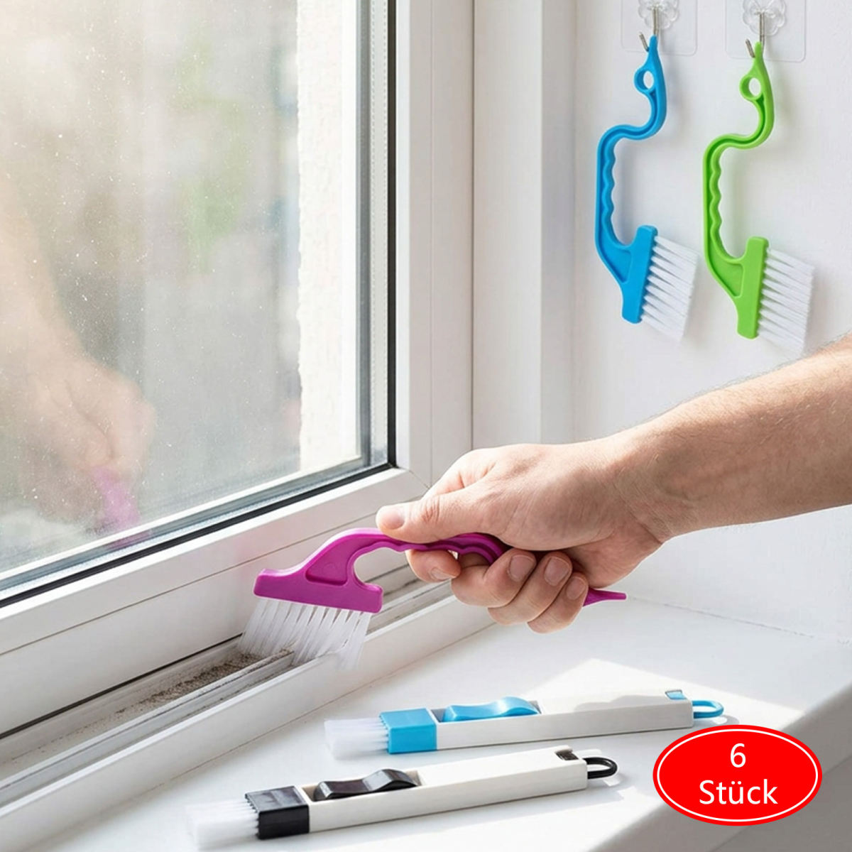 7-Piece Grout Brush Set, Includes Radiator Brush, Grout Cleaner, And Adhesive Hooks For Windows, Doors, And Tile Grout—Hand Tools