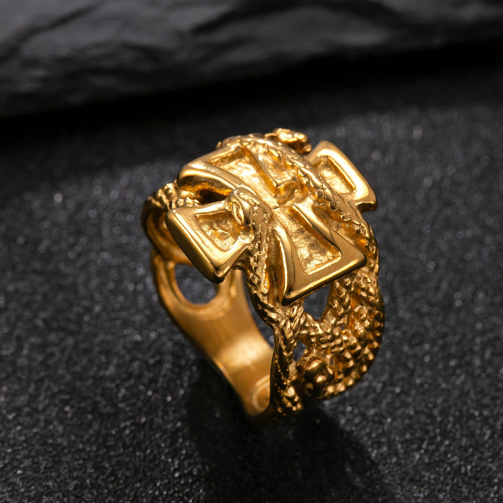 Personality Punk Style Men's Ring, Cast Skull Design, Premium Titanium Steel & Stainless Steel, Fixed Size, Daily Wear Accessories