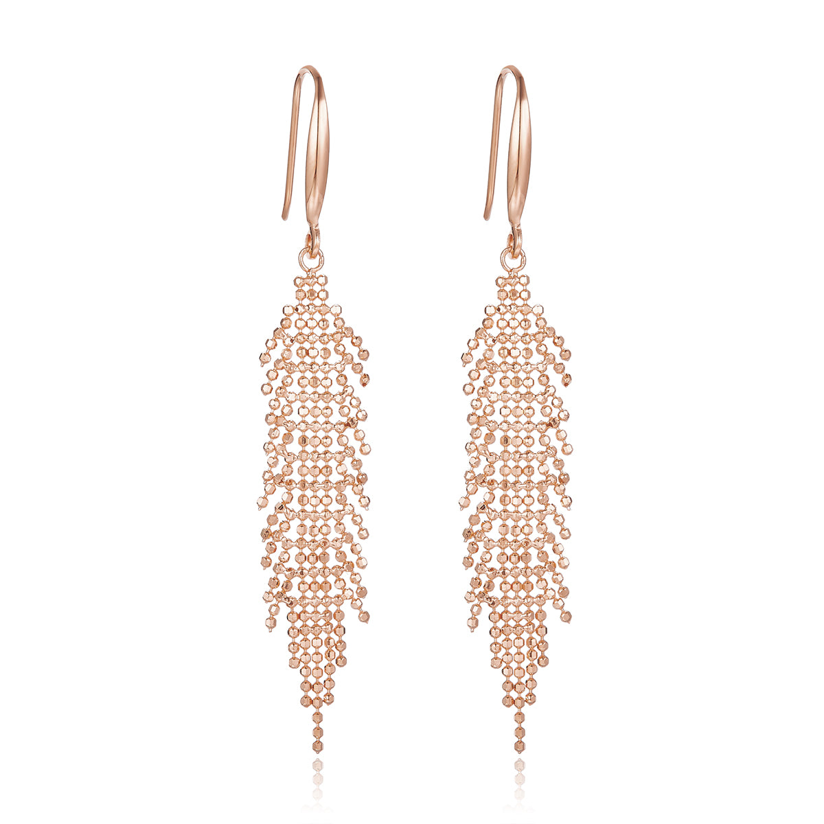 S925 Sterling Silver Tassel Dangle Earrings 59.8mm Long 2g Lightweight Mesh Bead Flowing Design Platinum Gold Rose Gold Plated Gift Box