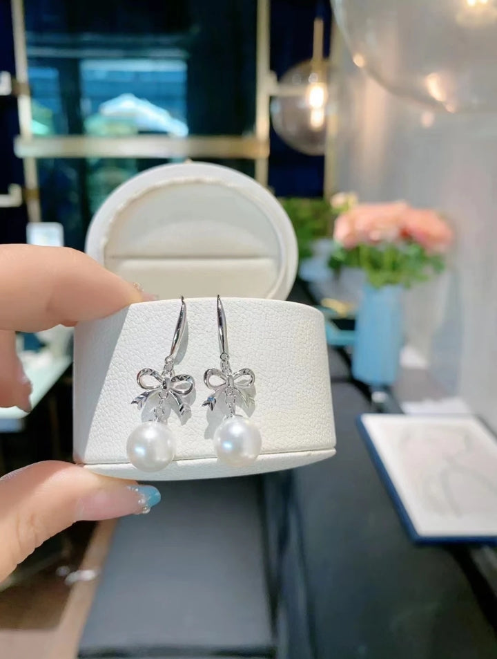 1 Pair 999 Sterling Silver Cut Bowknot & Pearl Hook Earrings, Sweet & Elegant, Perfect For Daily, Dating & Business, Ideal Valentine's Gift