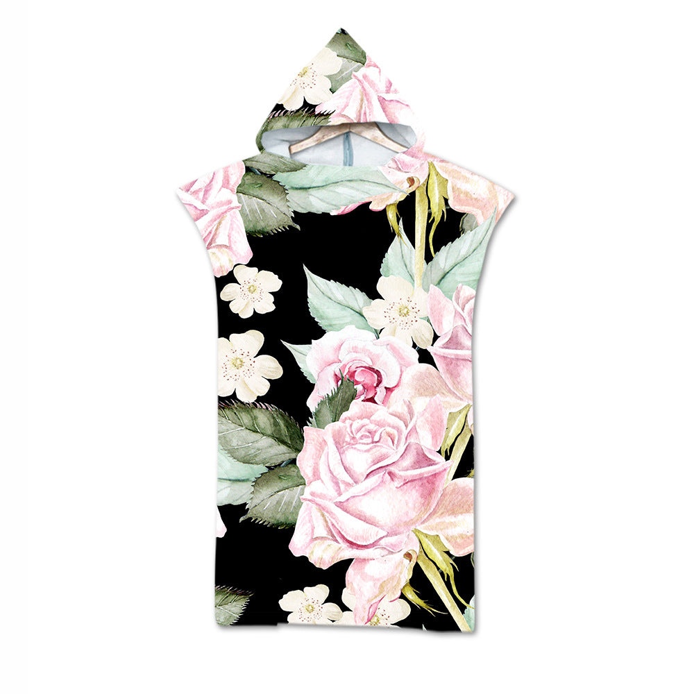 Sewn-edge Bath Towel, Fashionable 3D Digital-print Beach Towel For Adults With A Hood