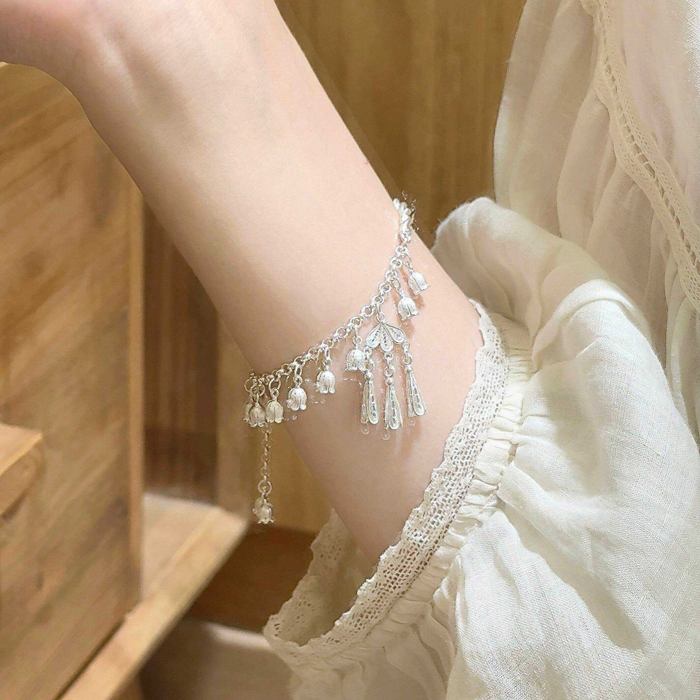 1pc 999 Sterling Silver Lily Of The Valley Tassel Bracelet, Delicate Chinese Style, Perfect For Daily Wear And Holiday Gift