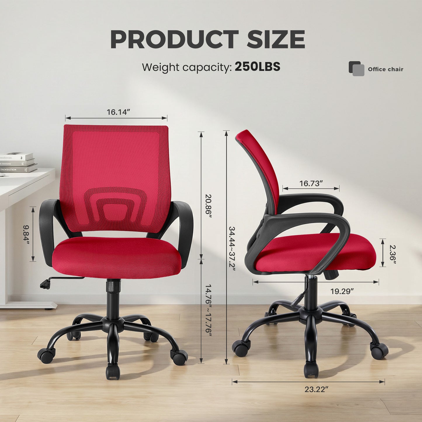 Office Desk And Chair - Equipped With Waist Support And Swivel Mode, Adjustable In Height, With Fixed Armrests, 360  Rotatable, 2 Sets