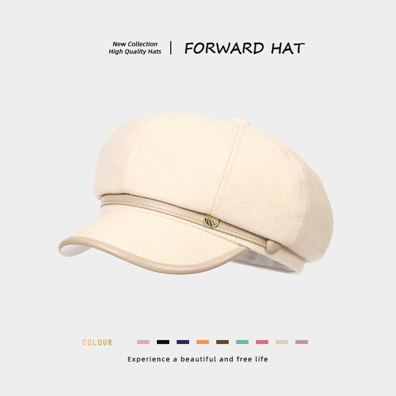 Korean-style Retro Wool Octagonal Hat Womens British Style