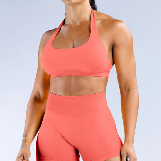 High Elastic Ultra-fine Matte Nylon Halter Beauty Back Seamless Sports Bra