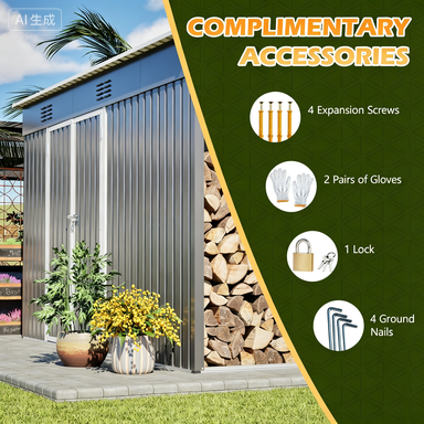 10'x4' Outdoor Metal Storage Shed For Garden Tools Lockable Door With Floor Frame