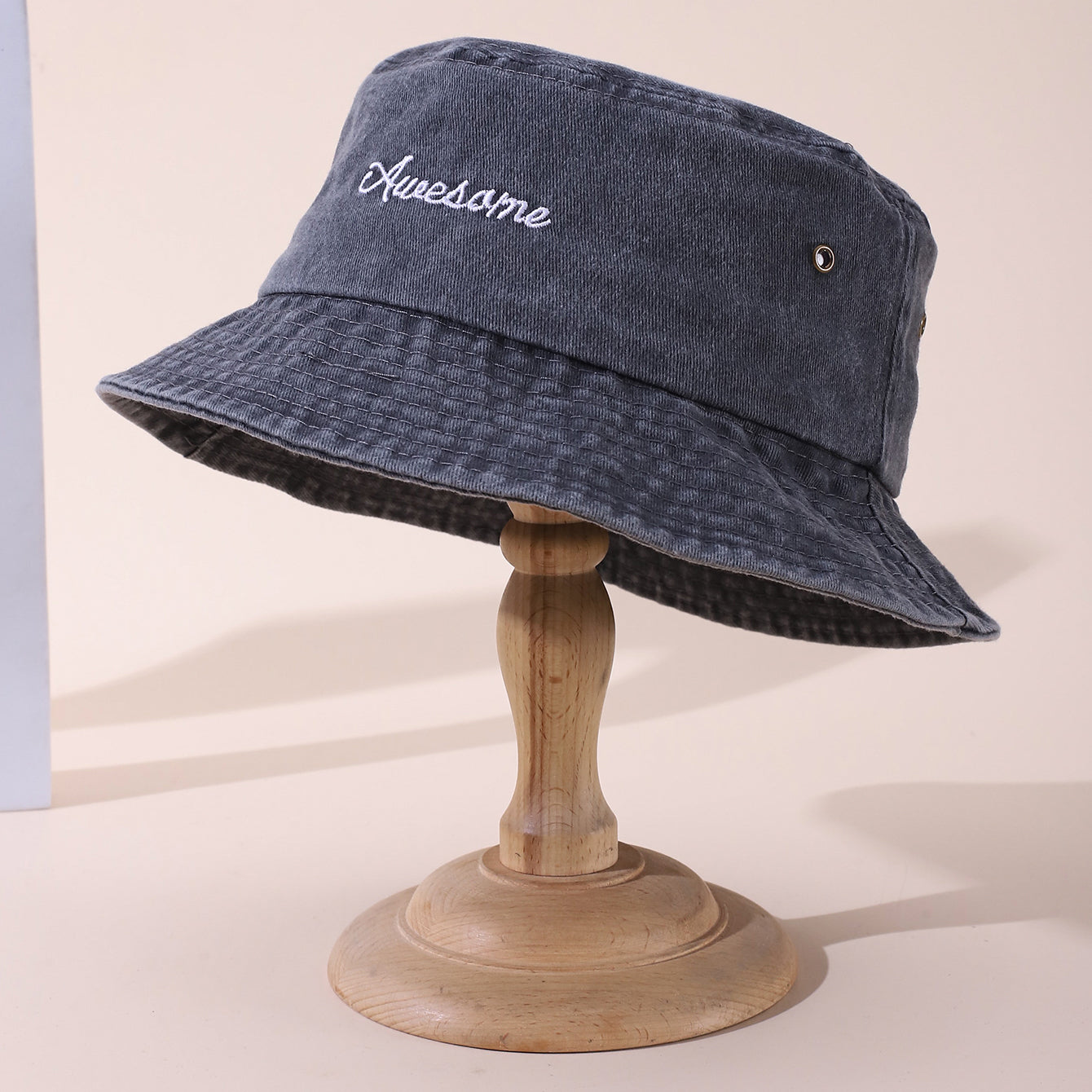 Solid-color Artistic Font Embroidered Washed Denim Casual And Versatile Wide-brimmed Fisherman Hat Suitable For Outdoor Activities And Fishing
