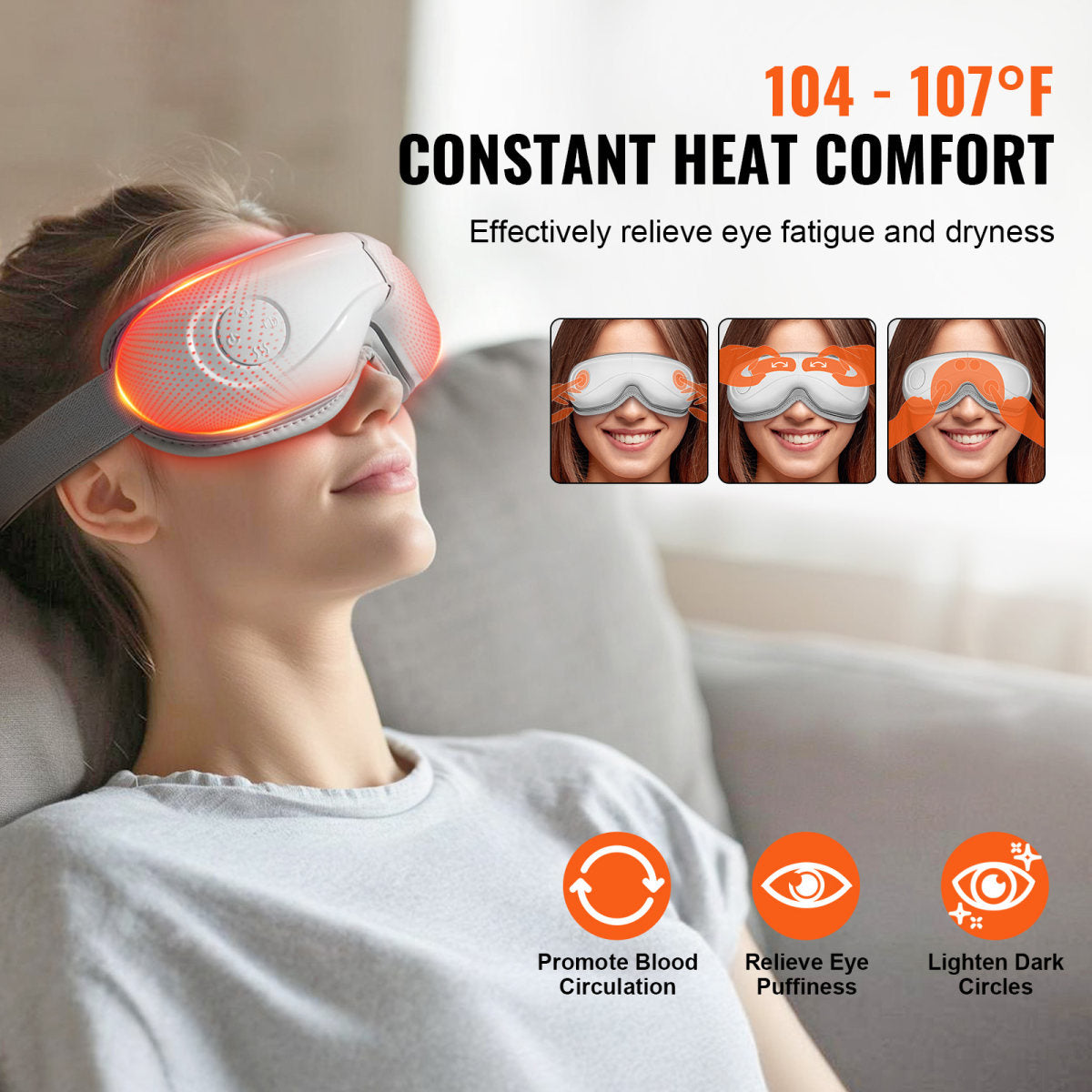 VEVOR Heated Eye Massager Eye Care Device 5 Modes Bluetooth Music 180 Foldable