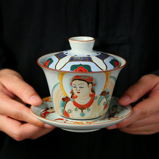 Ruyuan Dunhuang Hovering Lid Ceramic Three-piece Tea-brewing Bowl