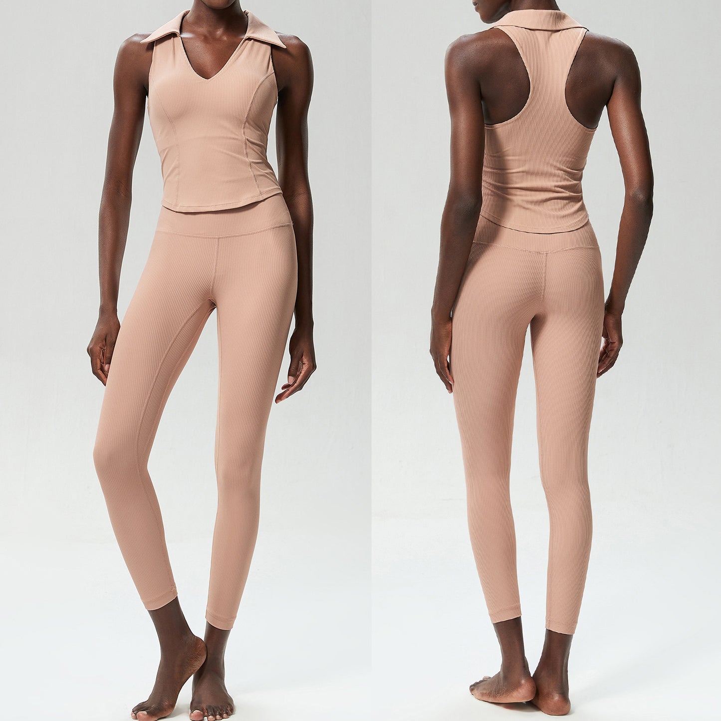 Women's Tight Large Size V-neck Sports Fitness Yoga Wear Two-piece Set