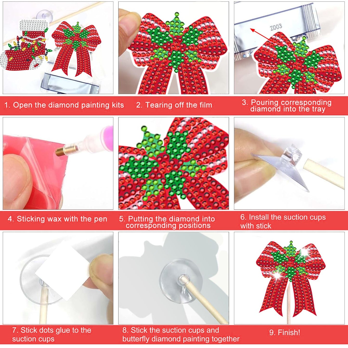 12Pcs Christmas Rhinestones Painting Kits Santa Claus Snowman Gingerbread Man Christmas Stockings Bows Design Rhinestones Art For DIY Art Garden Stake Decoratoin Enjoy Crafting Holiday Gifts