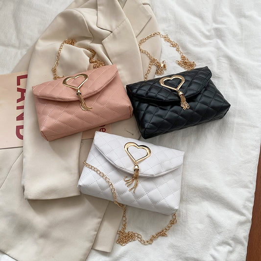 Korean-style Womens Heart-Shaped Tassel Shoulder Bag