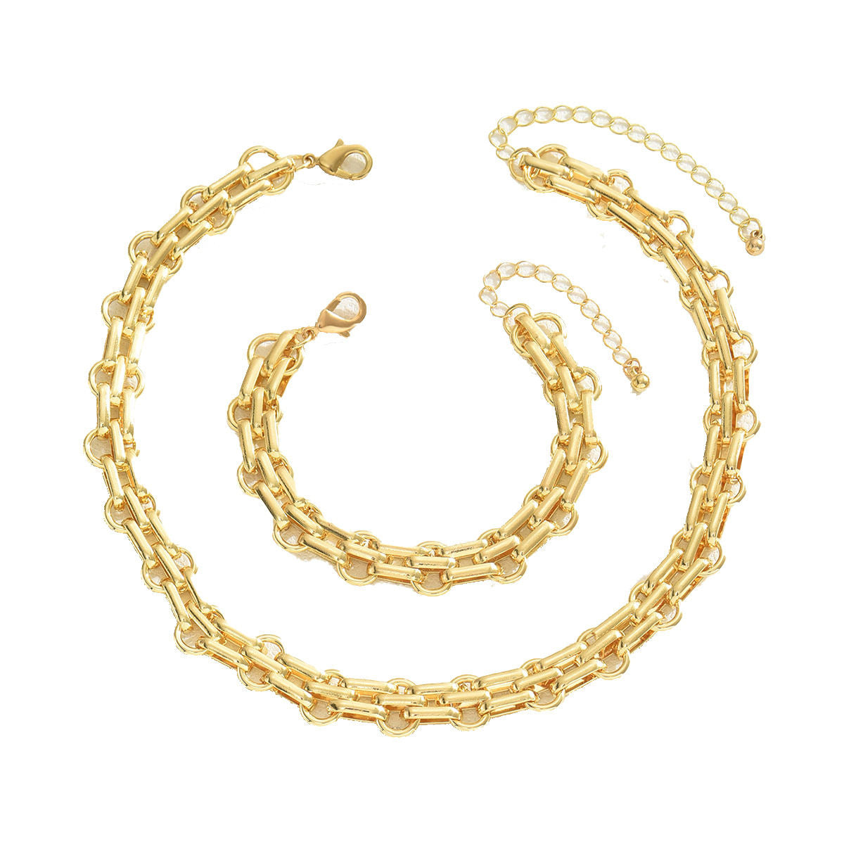 Ins Unique Metal Design Jewelry Set For Women, Niche Exaggerated Alloy Long Clavicle Necklace & Matching Bracelet, Fashion Daily Accessories