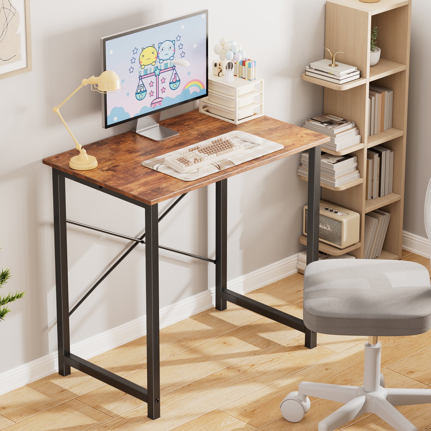 Computer Desk For Home Office, Modern Study Work Table Simple Style For Bedroom, Writing Desks With X-Shaped Reinforcement, Rust