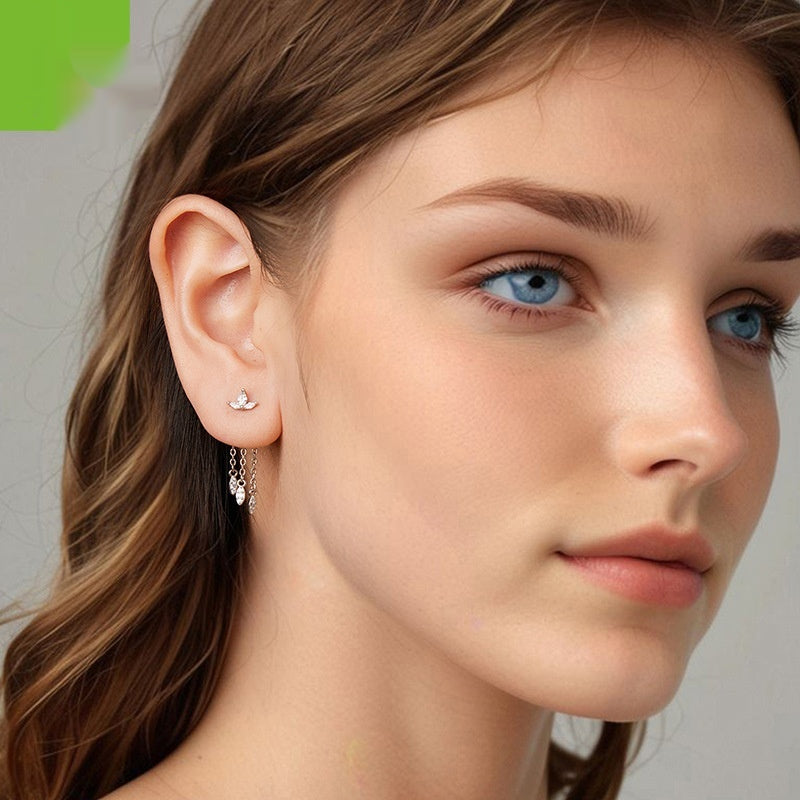 Small Flower Tassel Front And Rear Structure Ear Studs Light Luxury Smart
