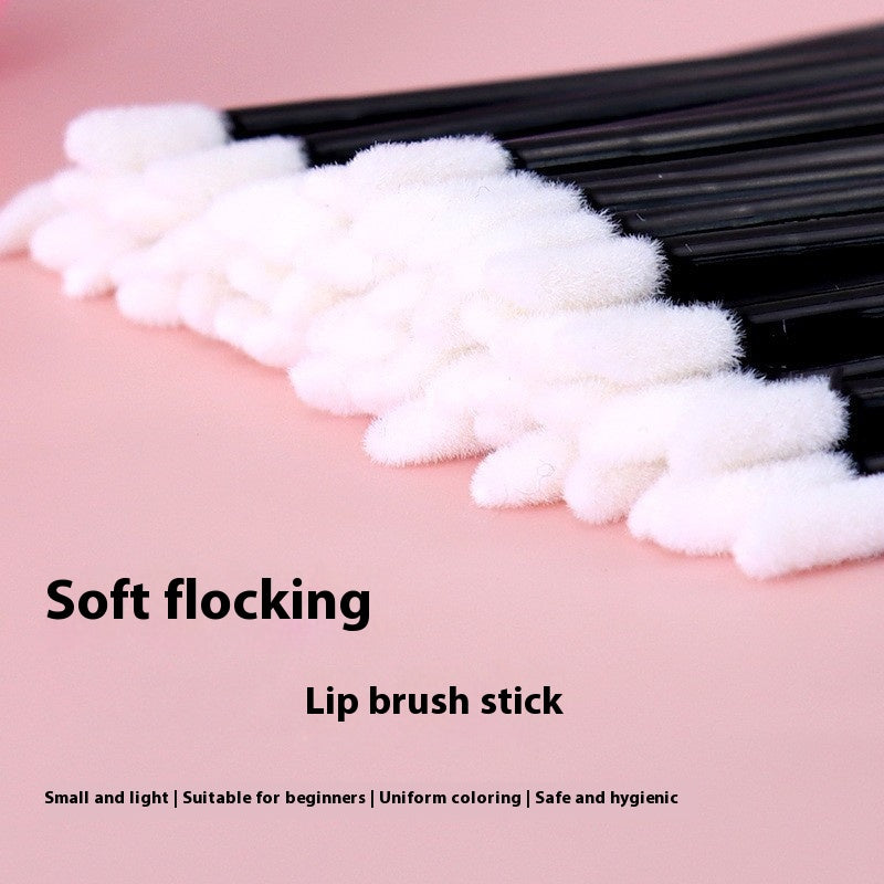 Fishing Rod Lip Brush Flocking Lipstick Makeup Brush Solid Lip Lacquer Brush Cotton Swab 50PCS