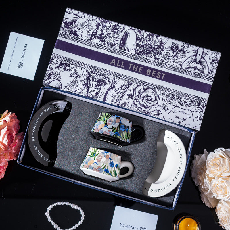Affordable Luxury Original Iris Flower Ceramic Coffee Cup Gift Set