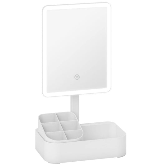 Lighted Makeup Mirror, Rechargeable Makeup Mirror, With Touchscreen, 2 Lighting Modes, 180-degree Rotation, White