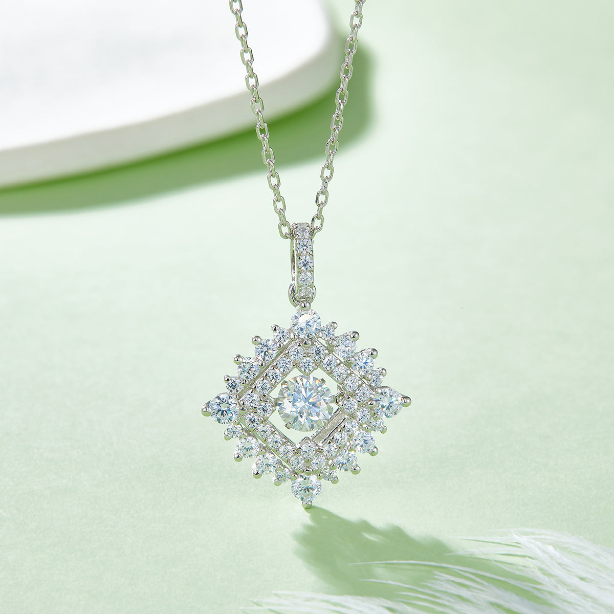 S925 Sterling Silver 0.5ct D Color VVS1 Moissanite Geometric Diamond Pendant Necklace 45cm Platinum Plated GRA Certified Gift Box
