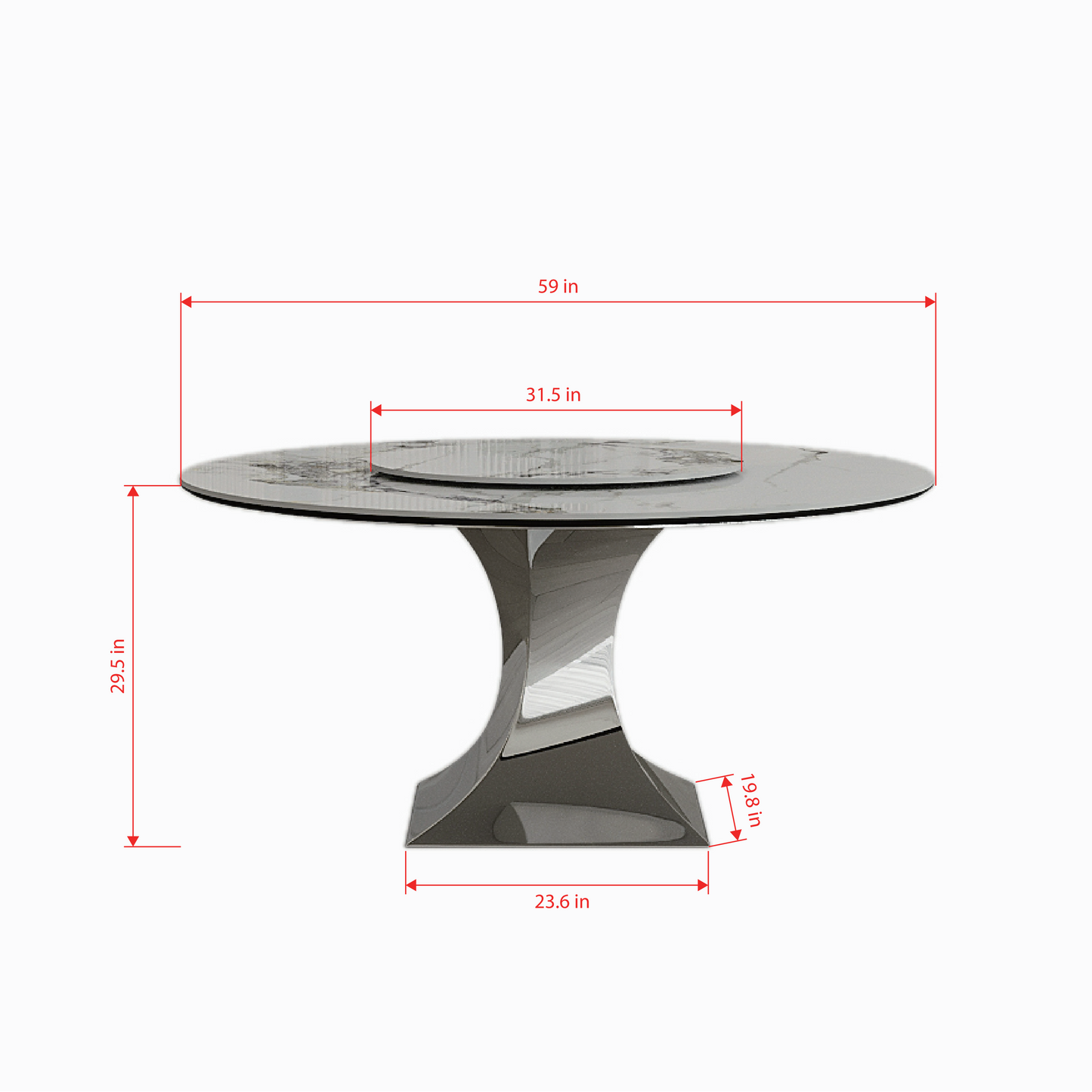 59 Round Sintered Stone Dining Table Set With Stainless Steel Black Titanium Hourglass Base - Modern Luxury Marble-Look Kitchen Table For 4-6  Scratch & Heat Resistant Surface- Only Table