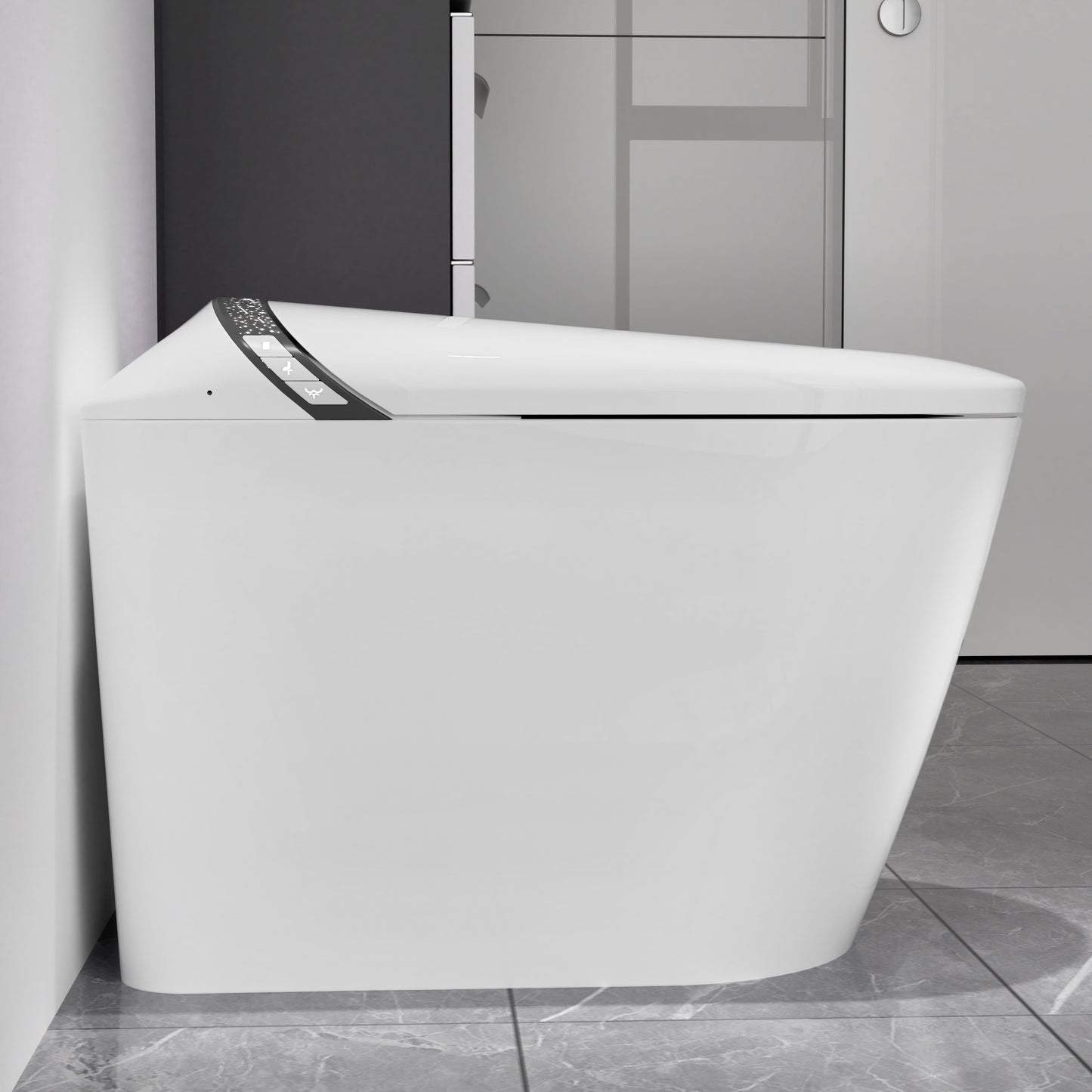 Elongated Smart Toilet With Bidet Built In,Tankless Design For Bathroom, Auto Open Close Seat, Foot Kick, LED Display,Night Light, Warm Water & Dryer,White
