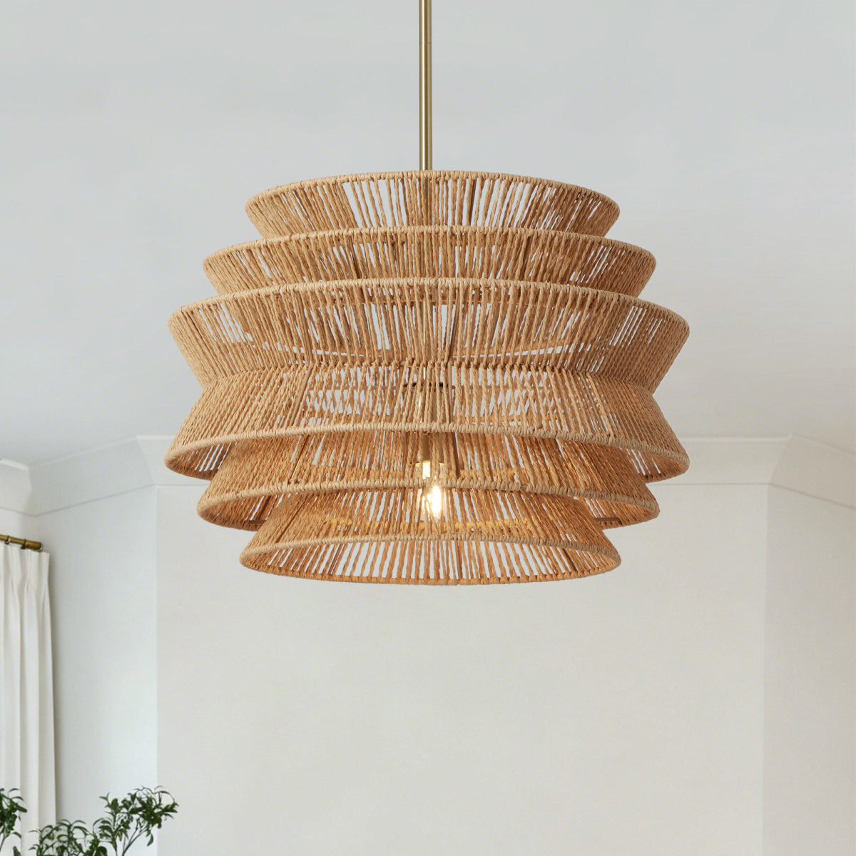 17.3" Rattan Pendant Light,Hand-Woven Rustic Wicker Hanging Light Seagrass Ceiling Chandelier,Water Plants Rattan Chandelier for Dining Living Bedroom Kitchen Farmhouse