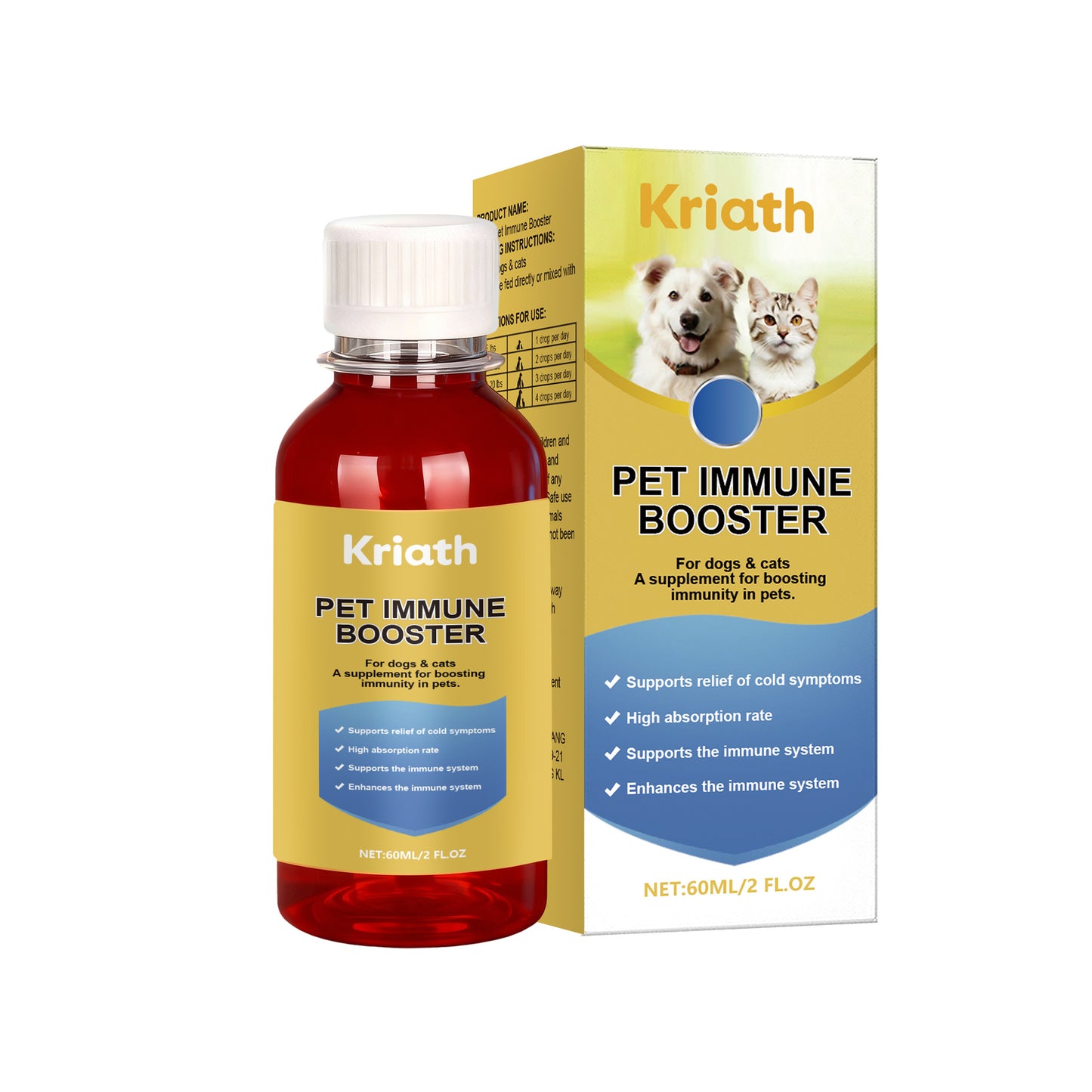Kriath Pet Body Care Oral Liquid Daily Mild Nutritional Supplement For Cats And Dogs, Easy To Administer