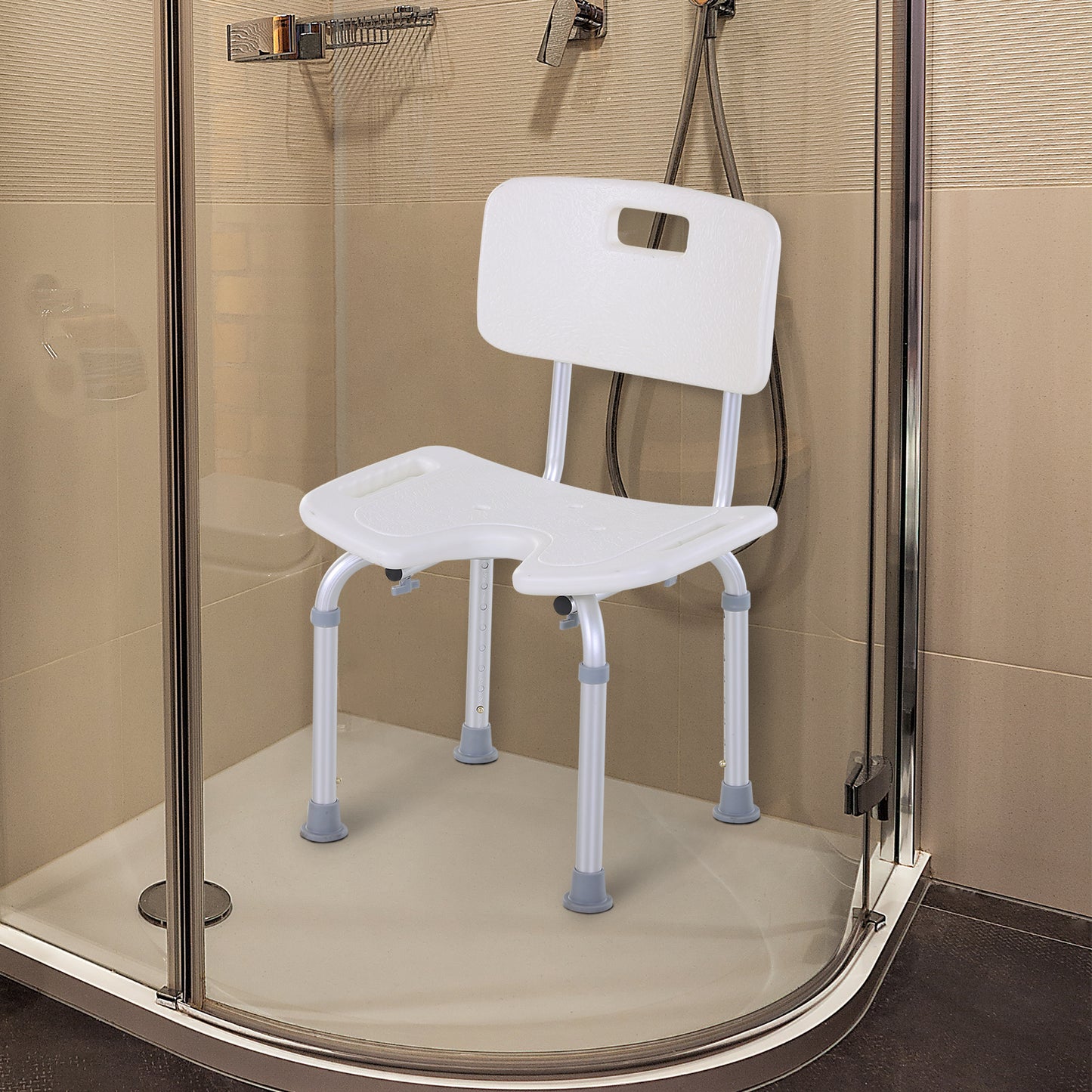 8-Level Height Adjustable Bath Stool Spa Shower Chair Aluminum W/ Non-Slip Feet, Handle For The Pregnant, Old, Injured