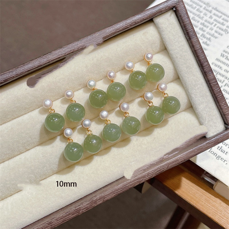 Best-selling All-silver S925 Stud Earrings Inlaid With Clear Jade-like Hetian Jade