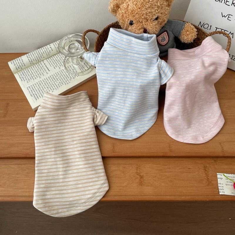 Striped Turtleneck Flounced Sleeve Bottoming Shirt Pet Clothes