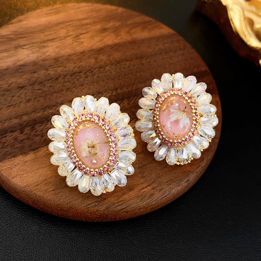 European Style Zircon Flower Earrings For Women Luxury Elegant Fashion Exquisite Niche