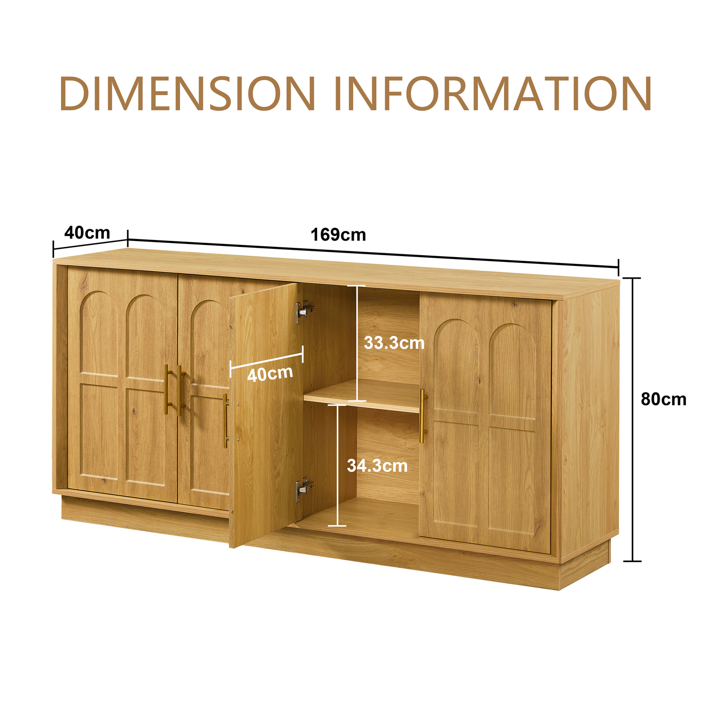 Extra Large Sideboard With Storage, Modern Display Case With Arched Front, 169cm Long TV Cabinet, Suitable For Living Room Kitchen Dining Room Hallway, Natural, 169x40x80cm