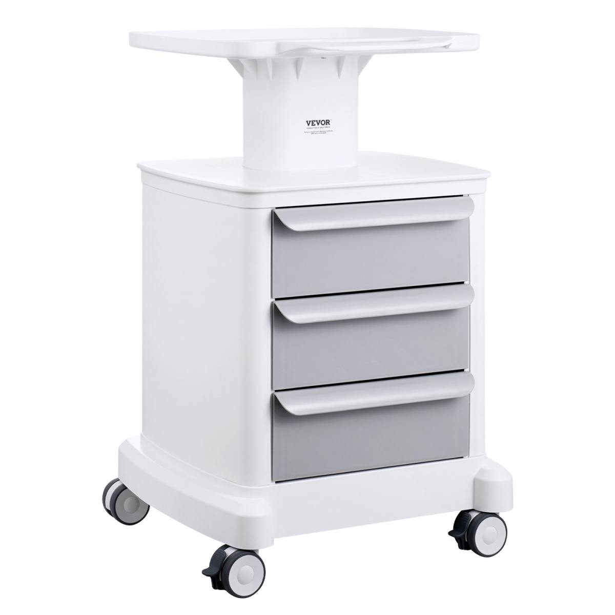 4 Tiers Lab Carts Mobile Medical Cart With 3 Drawers & 1 Top Tray White, Trolley Storage Cart With ABS Material, Lab Rolling Cart With 4 Silent Wheels For Lab, Clinic, Hospital, Salon, Office