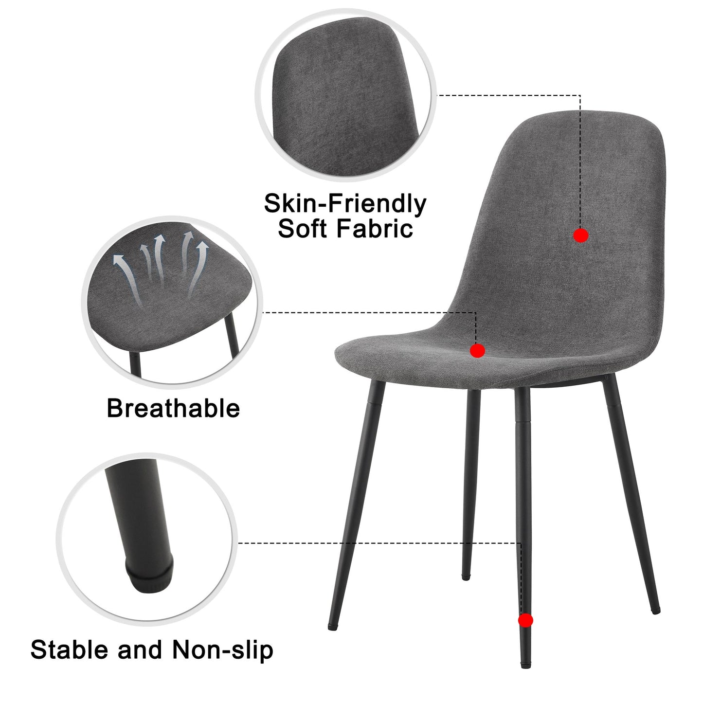 Comfortable Linen-Cotton Dining Chair Set - Six Pieces In Dark Gray.Integrated Seat And Backrest,Linen-Cotton Material,Modern Home Matching.W1151124300